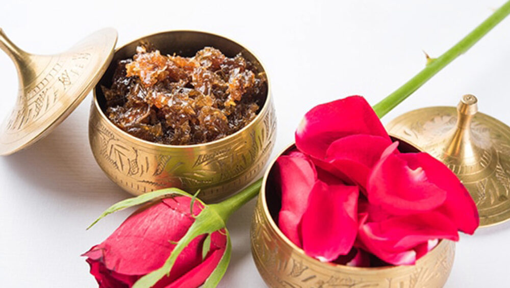 Gulkand is a viscous marmalade made from rose petals and sugar.